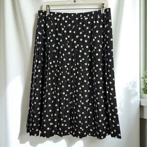 Leslie Fay Skirt Woman 16P Pleated‎ Black White Polka Dot Elastic Waist Midi